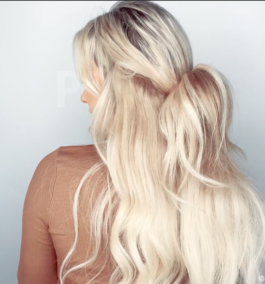 Easy how-to half-up waterfall hairstyle using PONY-O ponytail holders