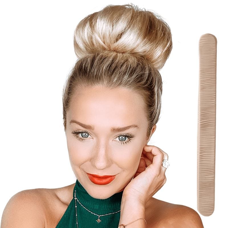 One dark blonde color Bun Barz for hair buns. Joined at one end and open on the other, this hair accessory is designed to hide in the hair.