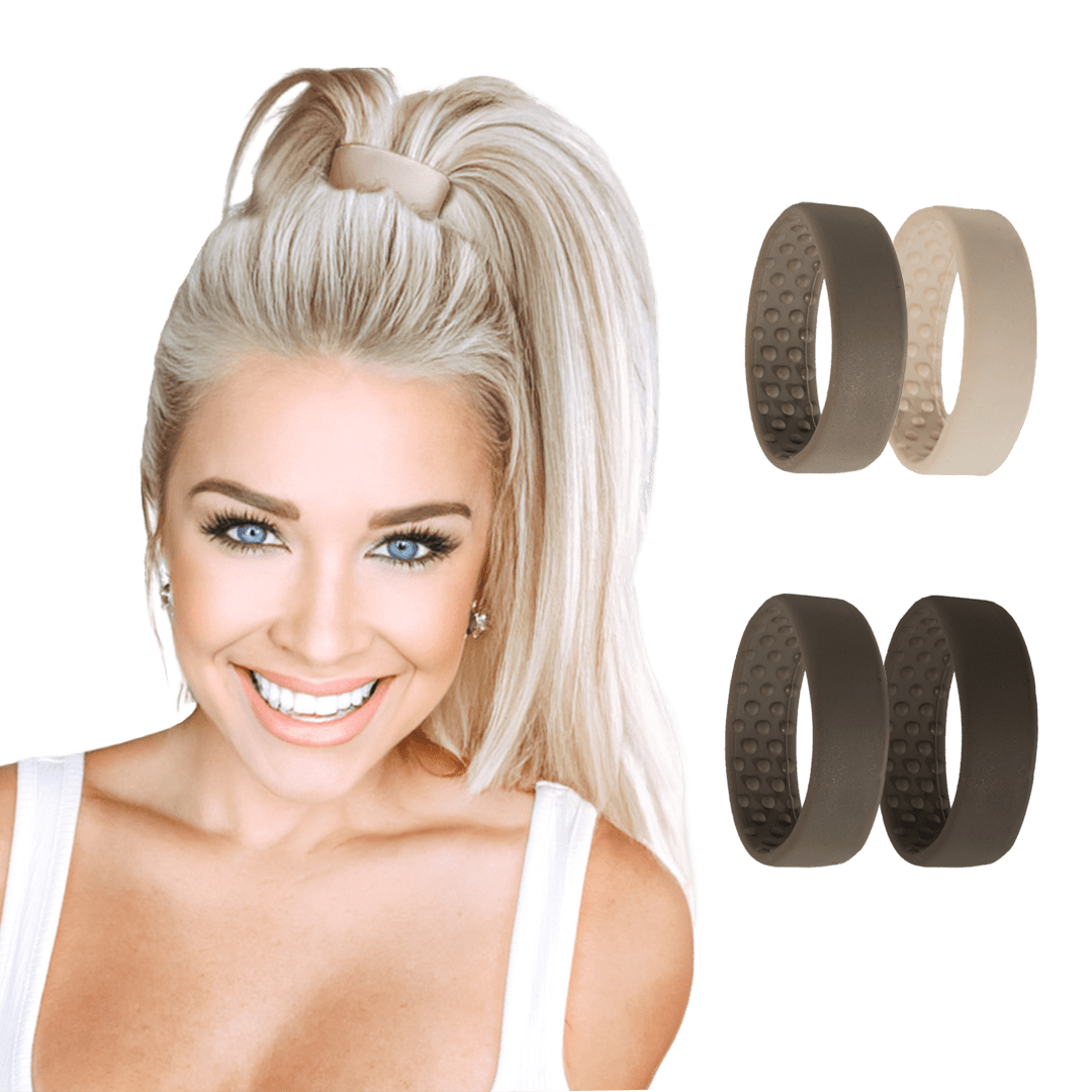 One four-piece package of PONY-O. Comes with four colors: dark brown, brown, light brown and dark blonde. Available in medium size for fine to normal hair or large size for super thick hair.