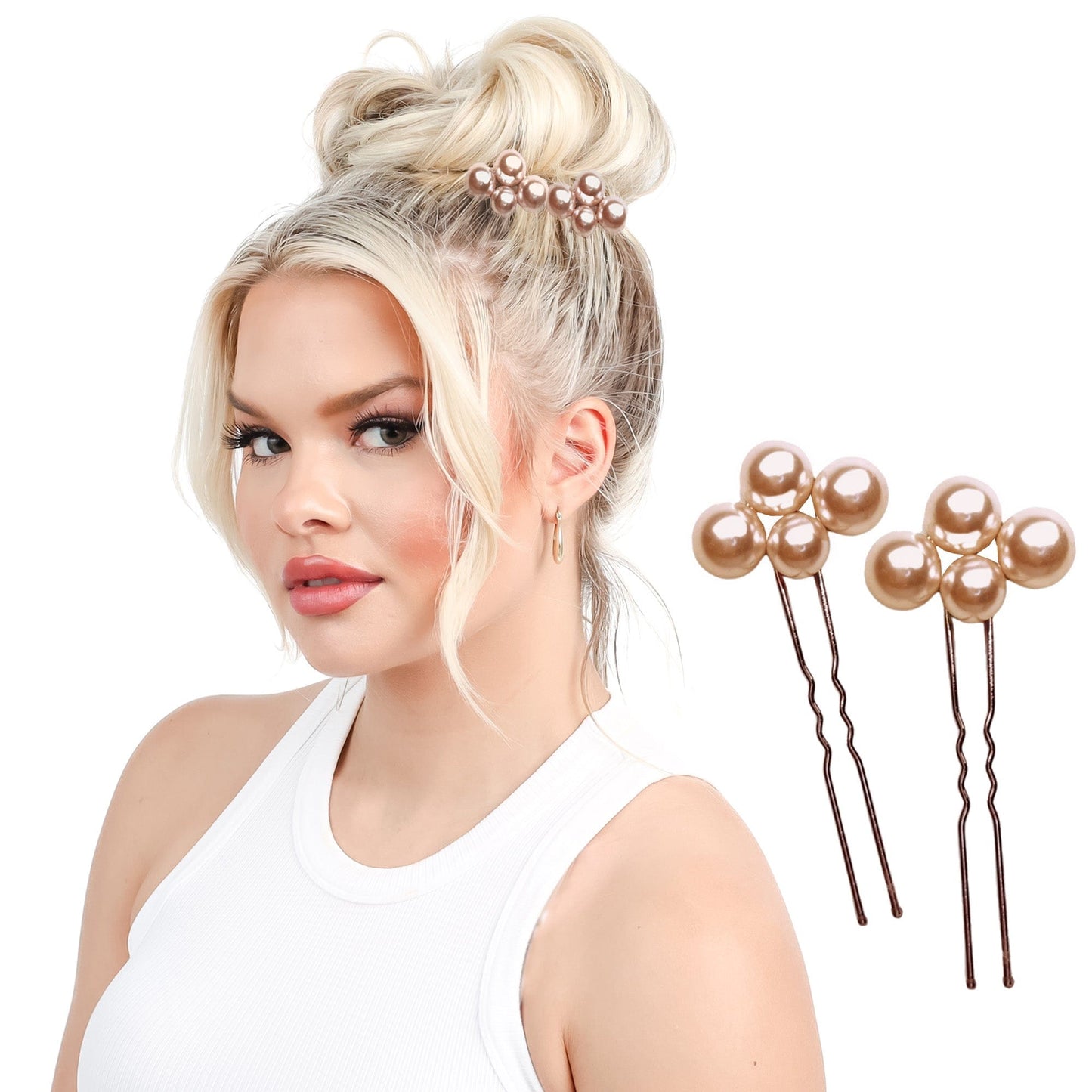 2 pack: Rose Gold Pearl Cluser PINZ to replace bobby pins.
