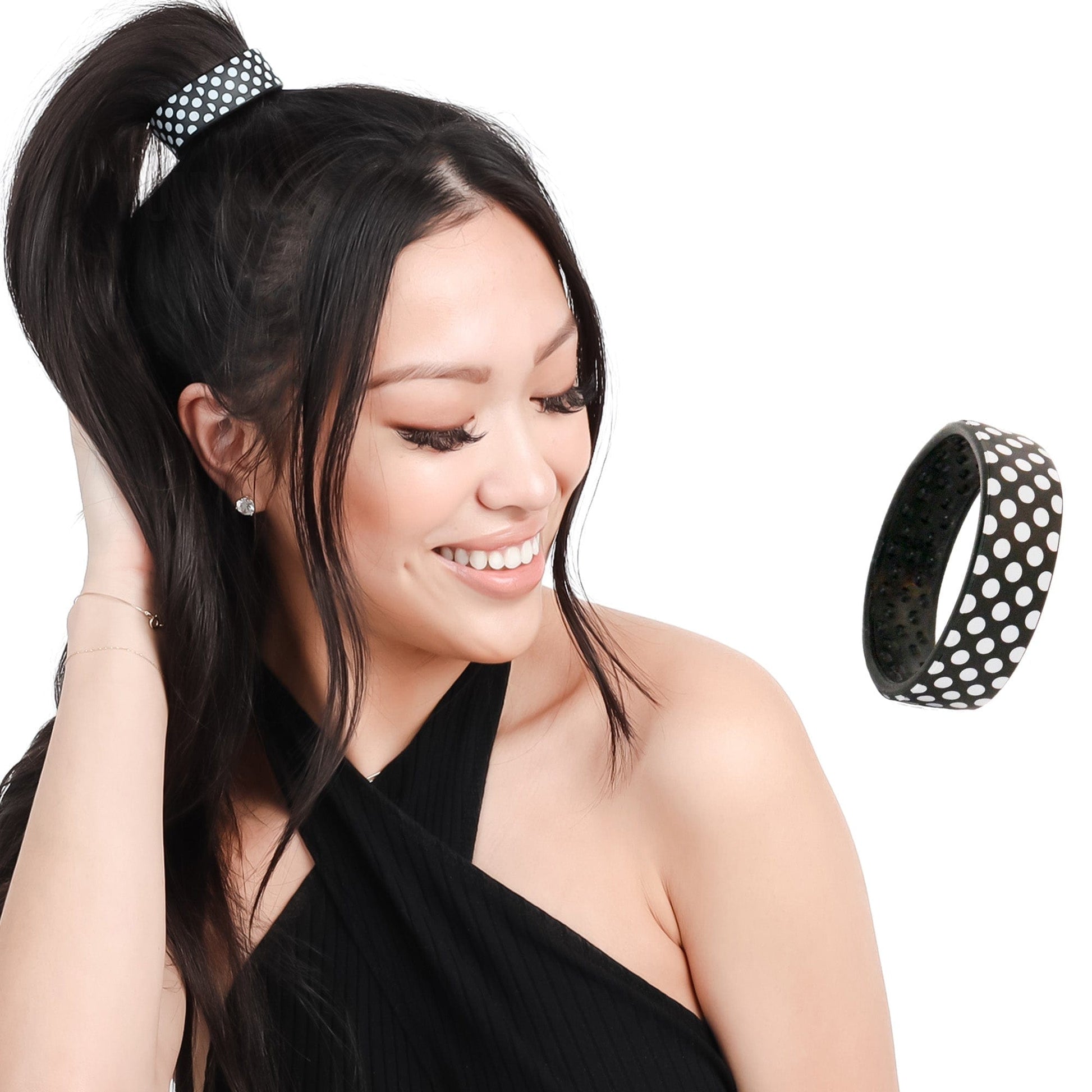 Polka Dot Limited Edition Designer PONY-O. This larger size is perfect for ponytails and all-up  styles.