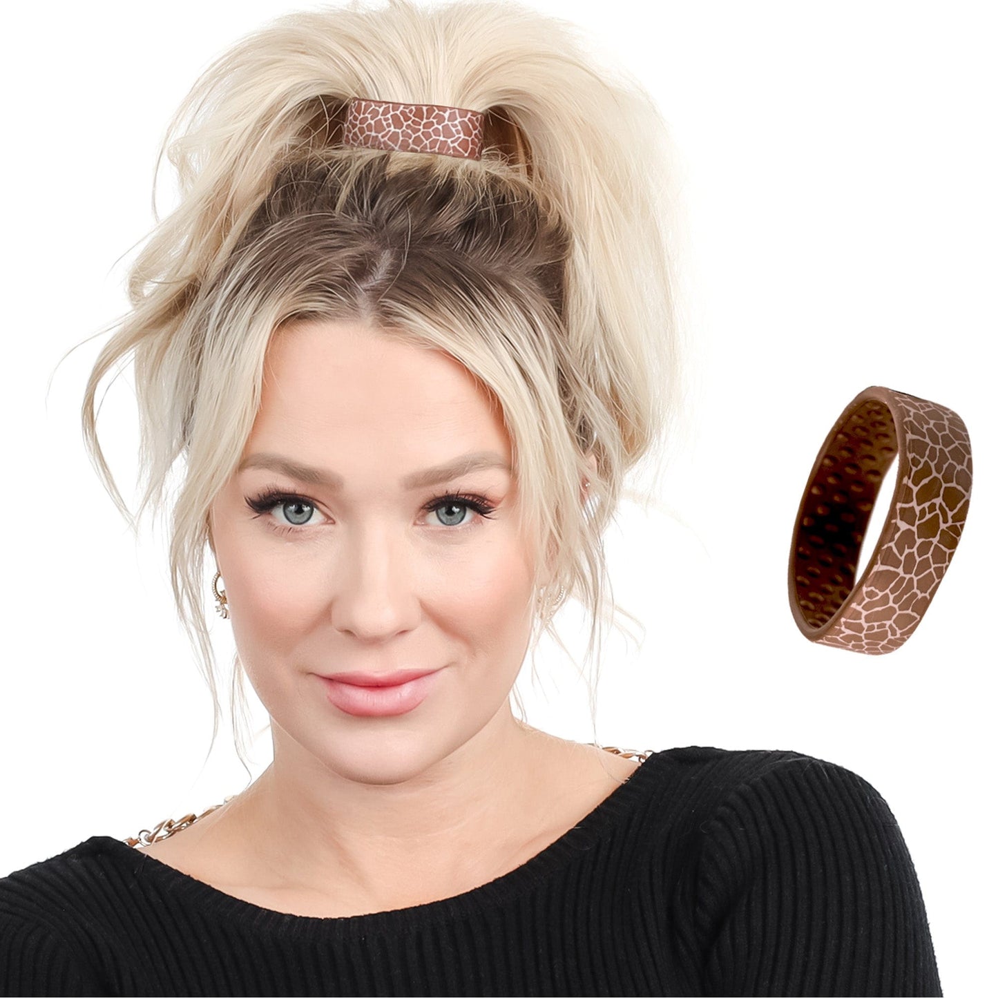 Giraffe Limited Edition Designer PONY-O. This larger size is perfect for ponytails and all-up styles.