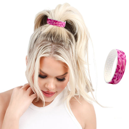 Pink Camo Limited Edition Designer PONY-O. This larger size is perfect for ponytails and all-up styles.