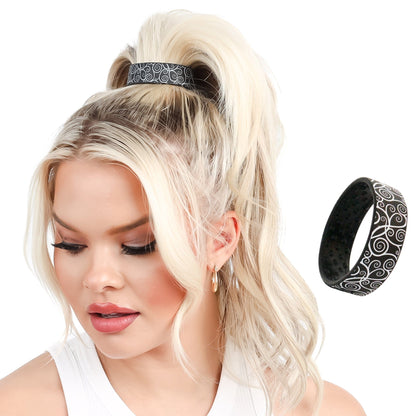 Swirls Limited Edition Designer PONY-O. This larger size is perfect for ponytails and all-up styles.